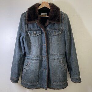 Marvin Richards Faux Fur Lined Barn Denim Jean Jacket Coat Chore Women’s Sz L